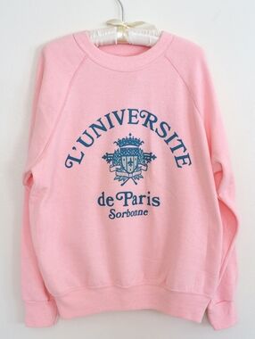 Vintage College Sweatshirt University Of Paris Sorbonne 80s Pink Puffy Letters